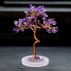 水晶碎石水晶树查克拉小型铜丝树脂底座绕线树多色水晶碎石工艺品