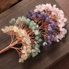 水晶树半成品批发 水晶发财树铜线DIY不定型花束碎石发财树饰品